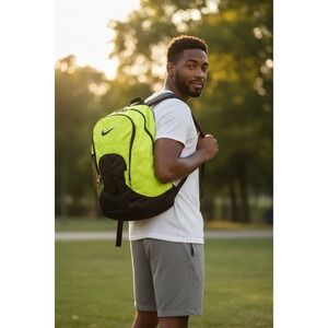 Nike Varsity Backpack Neon Volt Yellow Black Athletic School Bag  Flaw see pic
